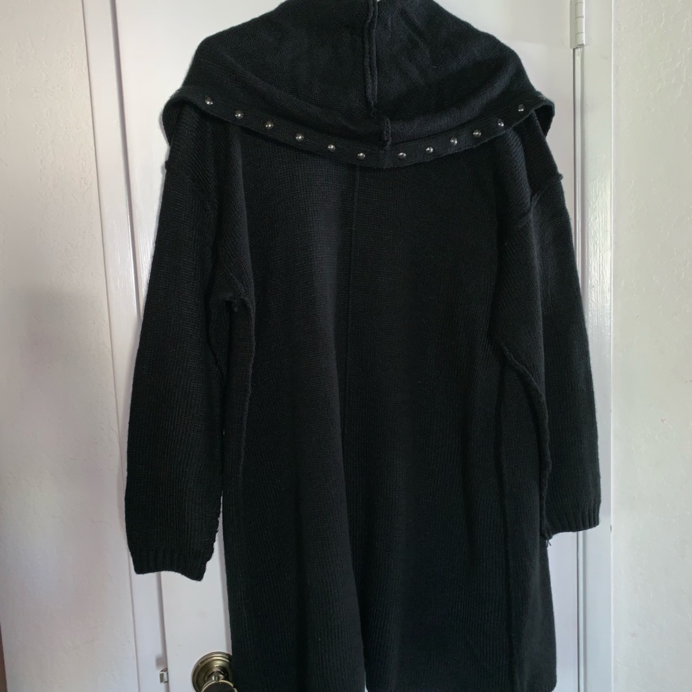 Tunic length open front cardigan